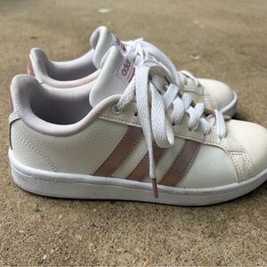 adidas White Sneakers with Pale Pink Logo Accents